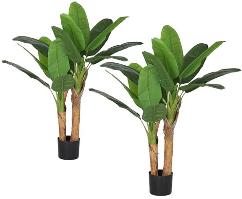 HOMCOM Lot de 2 Plantes artificielles intérieurs 120 cm bananiers Arbre Artificiel en Pot avec des Feuilles réalistes, Fausse Plante Vert décoration pour Maison, Bureau, Salon, Chambre