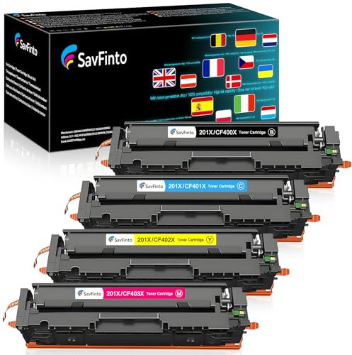 SavFinto 201X CF400X Toner Ersatz für HP 201X CF400X CF401X CF402X CF403X Tonerpatrone Kompatibel für HP Color Laserjet Pro M252dw M252n MFP M277dw M277n M274n M277c6 (4 Stück)