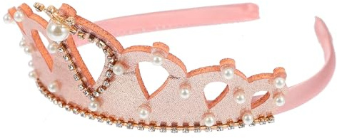 BAZEITFLOW Serrage-Tête Couronne de pour Filles Diadème Élégant avec Perles et Strass Accessoire de Tête Décoratif pour Anniversaire et Spectacle Bandeau Rose Pâle Taille S
