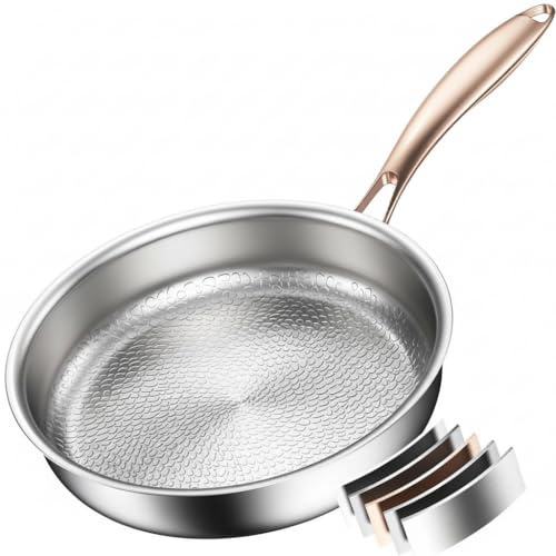 Akaice Titanium Frying Pan 28cm, Titanium Pan Non Toxic, Skillet Pan no Coating, Ergonomic Handle, PTFE & PFOA Free, Compatible with All Cooktops Dishwasher, Oven, Fast & Even Heat