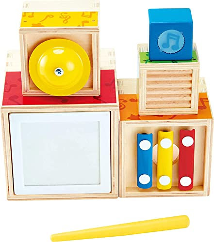 Hape Sechsteiliger Musik-Stapelwürfel aus Holz, mit 5 Instrumenten, ab 18 Monaten