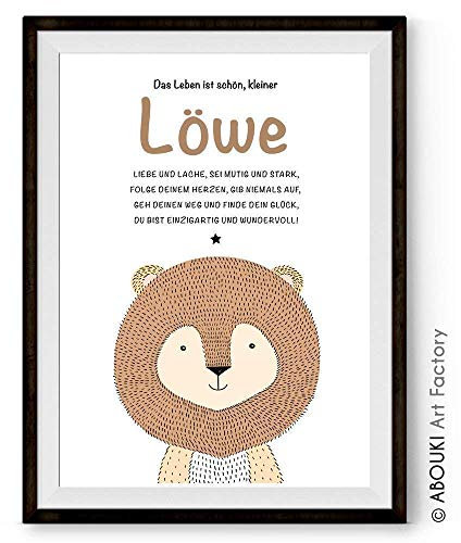 LÖWE BOHO LEBEN SCHÖN | ABOUKI Kunstdruck | Bilder Kinderzimmer Deko Poster Kinderzimmer Bilder Jungen Mädchen Wandbilder Babyzimmer Kinder Kinderbilder Tierbilder | Optional Personalisiert