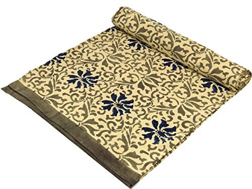 GURU SHOP Blockdruck Tagesdecke, Bett & Sofaüberwurf, Handgearbeiteter Wandbehang, Wandtuch - Design 17, Grau, Baumwolle, Größe: Double 225x275 cm, Tagesdecken mit Blockdruck