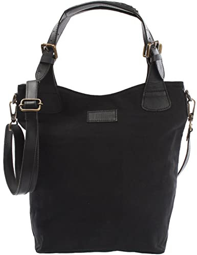 LECONI Henkeltasche Echtleder Vintage-Look Damentasche Handtasche für Damen aus Canvas + Leder Shopper mit Trageriemen Beuteltasche für die Arbeit, Büro oder Alltag 34x35x10cm schwarz LE0054-C