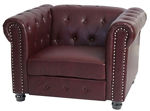 Mendler Luxus Sessel Loungesessel Relaxsessel Chesterfield Kunstleder runde Füße - rot-braun