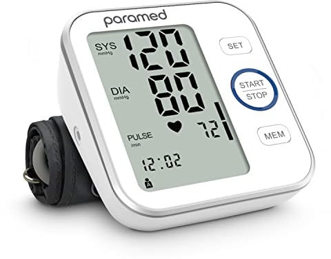 Paramed Blood Pressure Monitor - Bp Machine - Automatic Upper Arm Blood Pressure Cuff 8.7-16.5 inches - Large LCD Display 120 Sets Memory - Device Bag & Batteries Included
