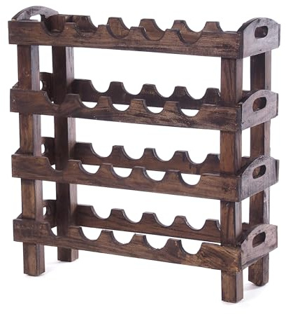 DESIGN DELIGHTS WEINREGAL Rustic | 66x61x24 cm (HxBxT), Recyclingholz, Dunkelbraun | Flaschenhalter, Flaschenregal, Getränkeregal