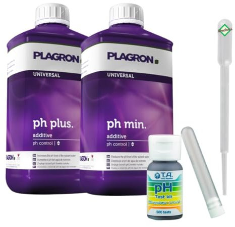 Weedness GHE pH-Wert-Messgerät Kit mit 500 Tests + 500 ml Plagron Ph-Plus + 500 ml Plagron Ph-Minus - Teststreifen Pool Wassertester Test Streifen Tester Pool