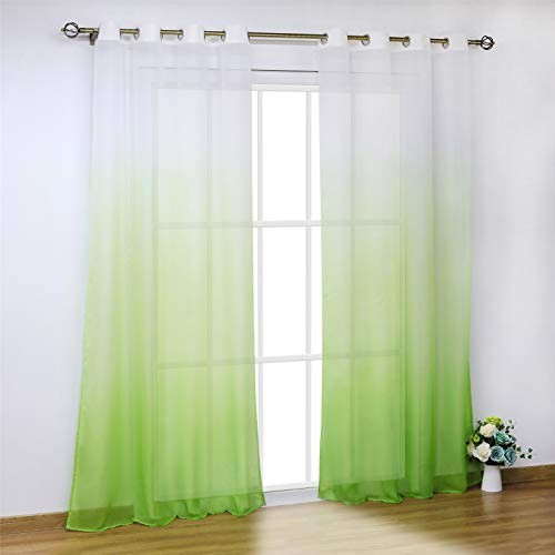 SCHOAL Gardinen mit Ösen, Modern Farbverlauf, 1 Stück BxH 140x145cm Grün | Transparente Vorhänge, Voile Fensterschal