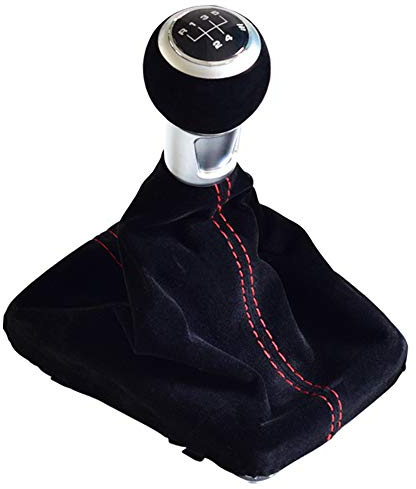 Hacreyatu Palanca de Cambios de 6 Velocidades, Cuero de Ante Negro Pomo Palanca de Cambios Polaina Bota Cuero para A-udi A3 S3 8V-8P S-line 2014-2020 (6 Velocidades)