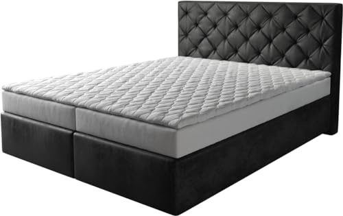 DELIFE Boxspringbett Dream-Great Mikrofaser Anthrazit Vintage 160x200 cm mit Matratze und Topper