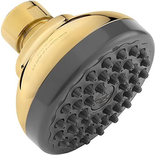 Pressure Boosting Shower Head - High Pressure Water Saver Showerhead Best for Low Flow Showers, 2.5 GPM - Polished Brass