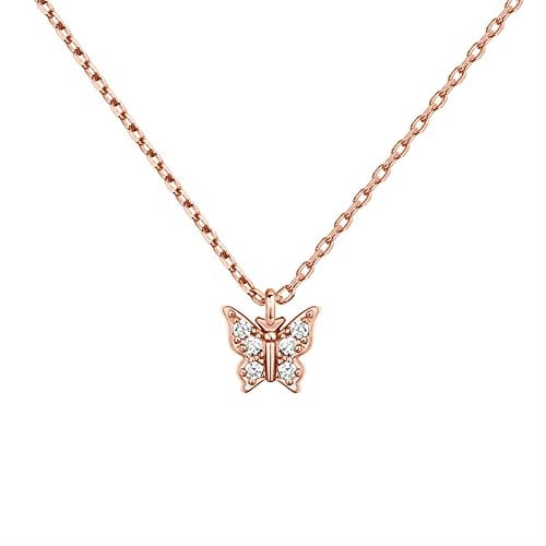 PAVOI 14K Gold Plated Dainty Pendant Necklace for Women | Dot, Elephant, Butterfly, Pineapple, Lock, Knot Pendant | Layering Chain Necklaces, Rose Gold, No Gemstone