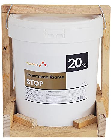 H2OPLUS Wasserdichte Beschichtung STOP 20Kg Weiß · Elastische Imprägnierfarbe für Terassen, Balkone · Abdichtung Wasserdicht Aussen · Elastische Imprägnierfarbe für Außenanwendung