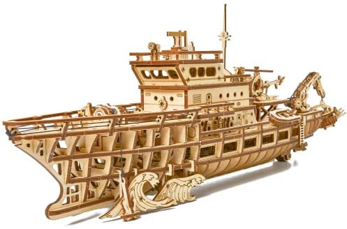 Wood Trick Yacht Mechanische 3D-Holzpuzzle für Erwachsene und Kinder zum Bauen - Fährt bis zu 8 ft - Modellbaukästen für Erwachsene - DIY-Holzmodelle für Erwachsene zum Bauen