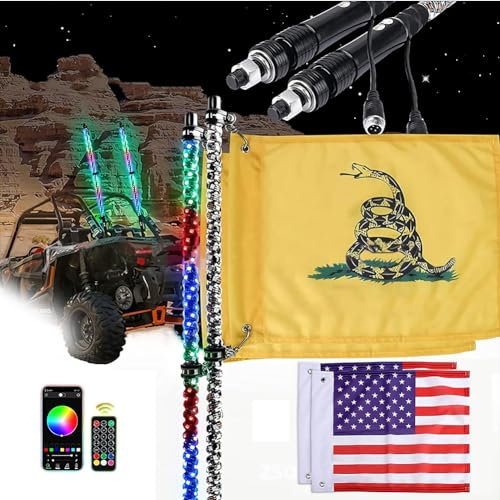 3FT (1 Paire) LED Fouet Lumineux RGB en Spirale, avec télécommande lumière Fouet LED pour SUV, ATV, UTV, RZR, Can-Am, camions,Dune Buggy Tout-Terrain
