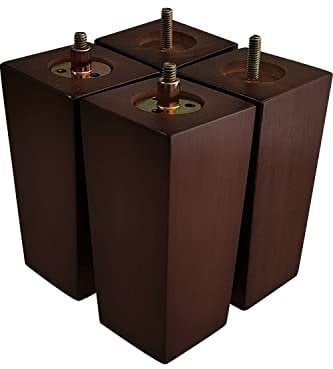 GOSCHE Möbelbeine aus Holz, quadratisch, 15 cm, Braun, moderner Stil, Ersatz-Möbelfüße für Bett, Schrank, Stuhl, Schrank, Sessel, Familie, DIY-Sofa-Füße mit Schrauben, Montageplatte, 4 Stück