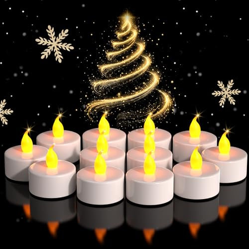 BENEVE Lot de 50 bougies No chauffe-plat à LED sans flamme - Lumière vacillante réaliste - Fonctionne sur piles - Pour fêtes saisonnières et festives - Jaune chaud Multicolore