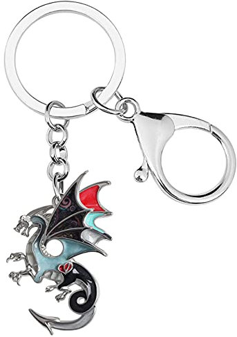Emaille Legierung Drache Schlüsselanhänger Fantasy Dinosaurier Schmuck für Frauen Mädchen Tasche Brieftasche Charme Geschenk (Schwarz)