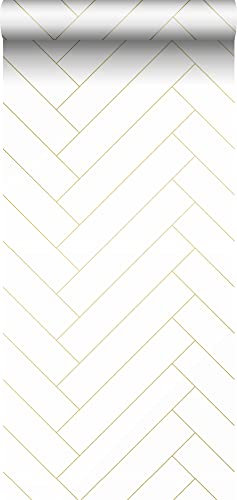 ESTAhome papier peint chevron blanc et or - 139308-0,53 x 10,05 m