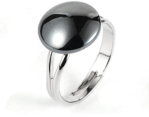 WLLDDDIU ASDFY Natürlicher Schwarzer Hämatit-Ring, Kristalleiförmiger Ring, Verstellbar, Offener Stein, Reiki-Balance, Knöchel-Fingerringe, Ewigkeitsring Für Frauen, Mädchen, Männer