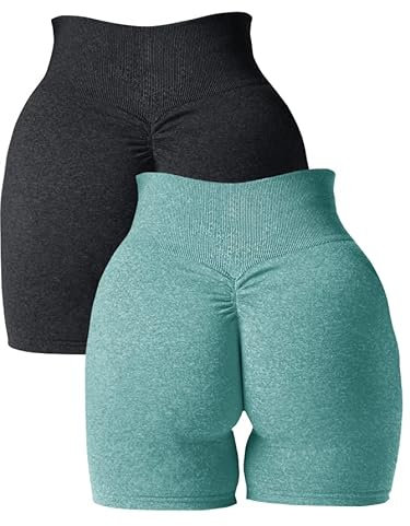 Abonlen Damen Scrunch Nahtlose 2-teilige Workout-Shorts Hohe Taille Yoga Shorts Gym Laufen Athletic Biker Shorts, Schwarz-salbeigrün, Klein