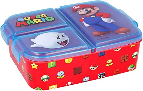 various Fiambrera para Niños-Sandwichera con 3 Compartimentos para Guardería, Fiambrera con División Infantil de Plástico Libre de BPA, Gran regalo para niños(SUPER MARIO)