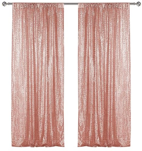 Sugargirl Tenda a 2 pannelli con paillettes color oro rosa, 60 x 2,4 m, sfondo glitterato oro rosa, sfondi fotografici scintillanti, per feste, matrimoni, compleanni, decorazione da parete