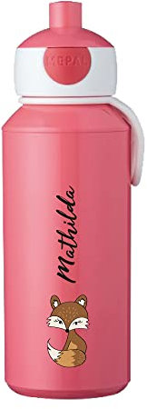 4youDesign rosa Trinkflasche -Fuchs- personalisiert mit Namen I Geschenk zur Einschulung für Jungen und Mädchen