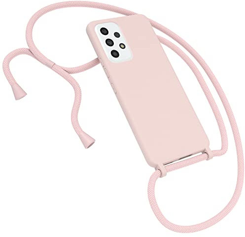 EAZY CASE Premium Silikon Handykette kompatibel mit Samsung Galaxy A53 (5G) Handyhülle mit Umhängeband, Handykordel mit Schutzhülle, Silikonhülle, Hülle mit Band, Kette für Smartphone, Alt Rosa