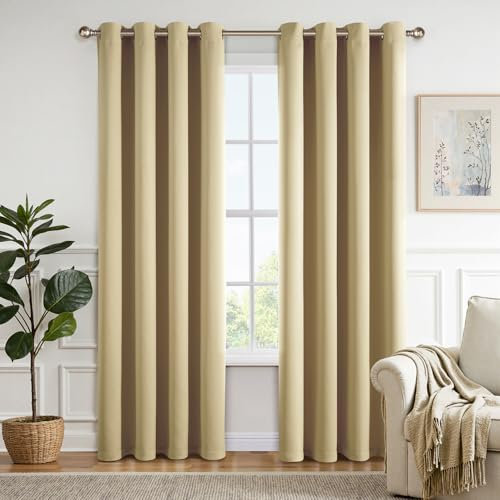 MIULEE Vorhänge Beige-Gelb Blickdicht mit Ösen, Schöner Weicher Verdunklungsvorhänge zum Verdunkeln von Räumen, 2er Set Gardinen Abdunkelnd Schlafzimmer Wohnzimmer Thermovorhang Kälteschutz 140X215 CM