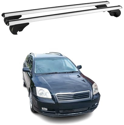 OMAC Aluminium Dachträger Querträger für Toyota Avensis I Kombi 1997-2003 – TÜV/DIN 75302:2019 – Abschließbar – Max. 75 kg – 2 Stangen Silber