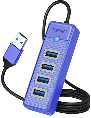 ORICO 4-Port USB 3.0 Hub 5Gbps Ultra Slim Portable Usb Extension with 3.3Ft Cable for PC/Laptop/Mac book,Compatible with Mac OS/Linux/Windows,Blue