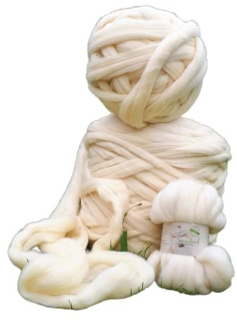 Wollblüte Kammzug weiß/Chunky Wolle zum Handspinnen - Stricken - Filzen/natürliche Farben aus deutscher Schafwolle (100g wollweiß)