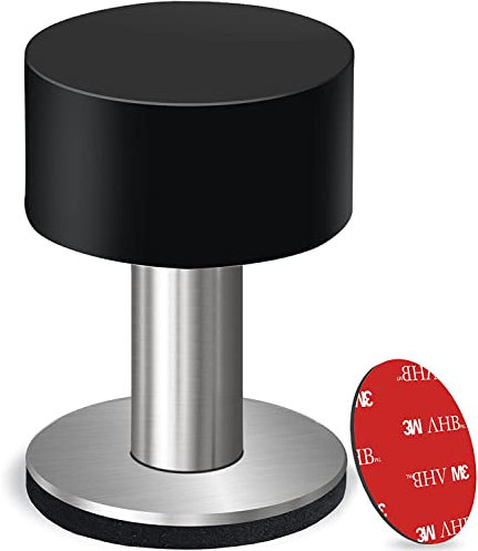 BLKEER Door Stop with Extra Stickers, Self-Adhesive Door Stopper with Black Rubber & Stainless Steel Body - Sound Dampening Door Stops for Home & Office, Door Stoppers for Floor (Extended-2.56inch)