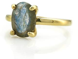 ANEMONE JEWELRY Labradorit Ring in Gold - Auffälliger Gelbgoldring mit ovalem Stein - Modeschmuck, Verlobungsring, Böhmischer Handgefertigter Schmuck für Frauen - Handwerklich Hergestellt