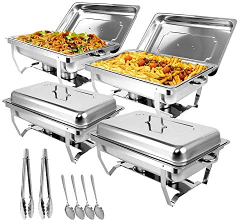 Snowtaros Calentador de Alimentos Bufé, Servidor de Calentador Buffet, Chafing Dish de Acero Inoxidable para Buffet con Pinzas y Cucharas para Fiestas, Catering, Banquetes (4 Unidades, 4 x GN 1/1)