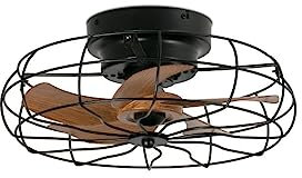 ventyly / ANZEN/Ventilador de techo negro con 5 palas de color madera, Ø45 cm/Ultrasilencioso, bajo consumo, 6 Velocidades, Mando a distancia, Verano-Invierno, diseño compacto