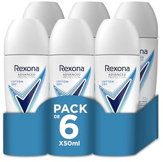 Rexona Advanced Protection - Deodorante antitraspirante Roll-On per donna Cotton Dry 72h 50ml - Confezione da 6