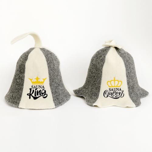 SAUNA GURU Natural Textile Capello da Sauna 'Sauna Kind and Queen' Bianco - Cappelli in feltro di lana biologico 100% - Proteggi la tua testa dal calore - Guida eBook per Sauna in inglese incluso