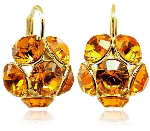 Blüten Ohrringe Gold Markenkristalle Topas Klappverschluss NOBEL SCHMUCK