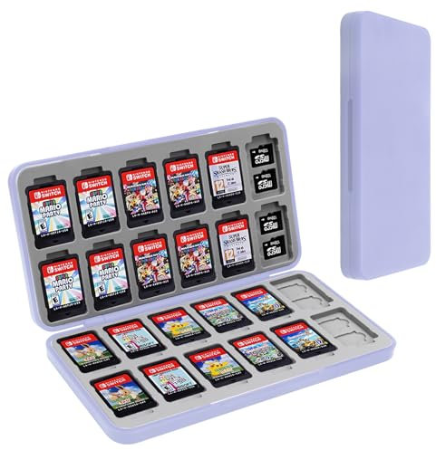 Skycase Game Card Aufbewahrungsbox für Switch Game Card,Spiele Aufbewahrung mit 24 Spielkartenfächer,Tragbare Schutzhülle für Switch OLED Game Card,Hardcase Hülle,Silikonfutter,Lila