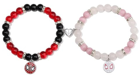 BENIFILE Spider Friendship Bracelets, Cute Matching Bracelets for Couples with Magnetic Heart, Couple Bracelet for Him and Her Love Best Friends Relationship Birthday Jewelry Gifts (Multicolor 1)