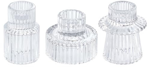 HofferRuffer Glas Kerzenhalter 2-in-1 Teelichthalter Kerzenhalter Taper Kerzen für Abendessen, Hochzeit, Urlaub, Geburtstag, Heimdekoration,Weihnachten(3Pcs Klar)