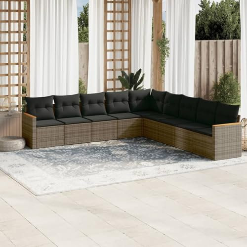 SECOLI XXL Rattan Lounge Con Stauraum Loungemöbel Set Terrassenmöbel Gartenlounge Loungesofa Sitzgruppe Rattan Ecklounge Ecksofa Garten Gartenmöbel Set Grau 9-tlg-Type-147