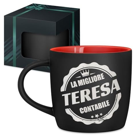 Maverton Tazza da caffè latte o tè in ceramica - 400 ml - Incisione personalizzata - Bicchiere con manico per bevande per Lei - Tazze da colazione per compleanno donna - Interno rosso - timbro