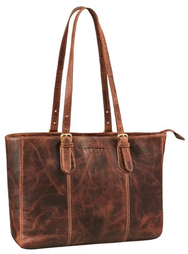 STILORD Rosalind Damen Leder Handtasche Mittelgroß Umhängetasche groß Lederhandtasche Frauen Echtleder Shopper Tasche Damen Farbe:prestige - braun
