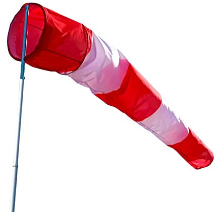 FLAGLY Premium Windsack für Draußen, Windrichtungsanzeiger in Rot-Weiß 180x30x15cm für Windsackkorb mit 30cm Durchmesser, Windanzeiger Made in Germany, Windhose Garten, Wetterfahne