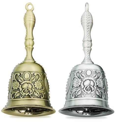 2 Pezzi Campanella a Mano, Grande Campane di Natale in Metallo, Campanella di Servizio con Design da Appendere per Ristorante Hotel Negozi Formazione di Animali Domestici