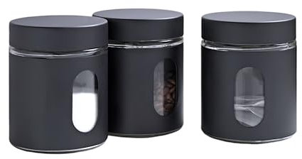 HOMELOX Kitchen Storage Canister TEA COFFEE SUGAR Jars Pots Containers Caddy Set of 3 (Black)